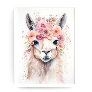 Watercolor Cute Floral Llama Wall Art Illustration Print Poster Card Unframed